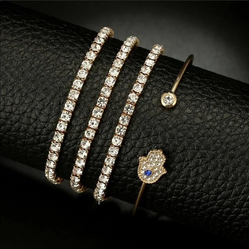 Bracelets Pack (4) Hamsa Rhinestone/ Zinc Alloy
